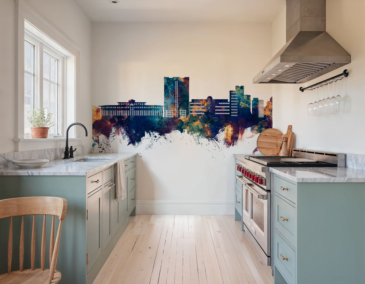 Telford England Skyline Blue & Bronze Mural Wallpaper - room preview 02