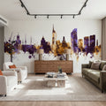 Portsmouth England Skyline Purple & Gold Mural Wallpaper - room preview 02