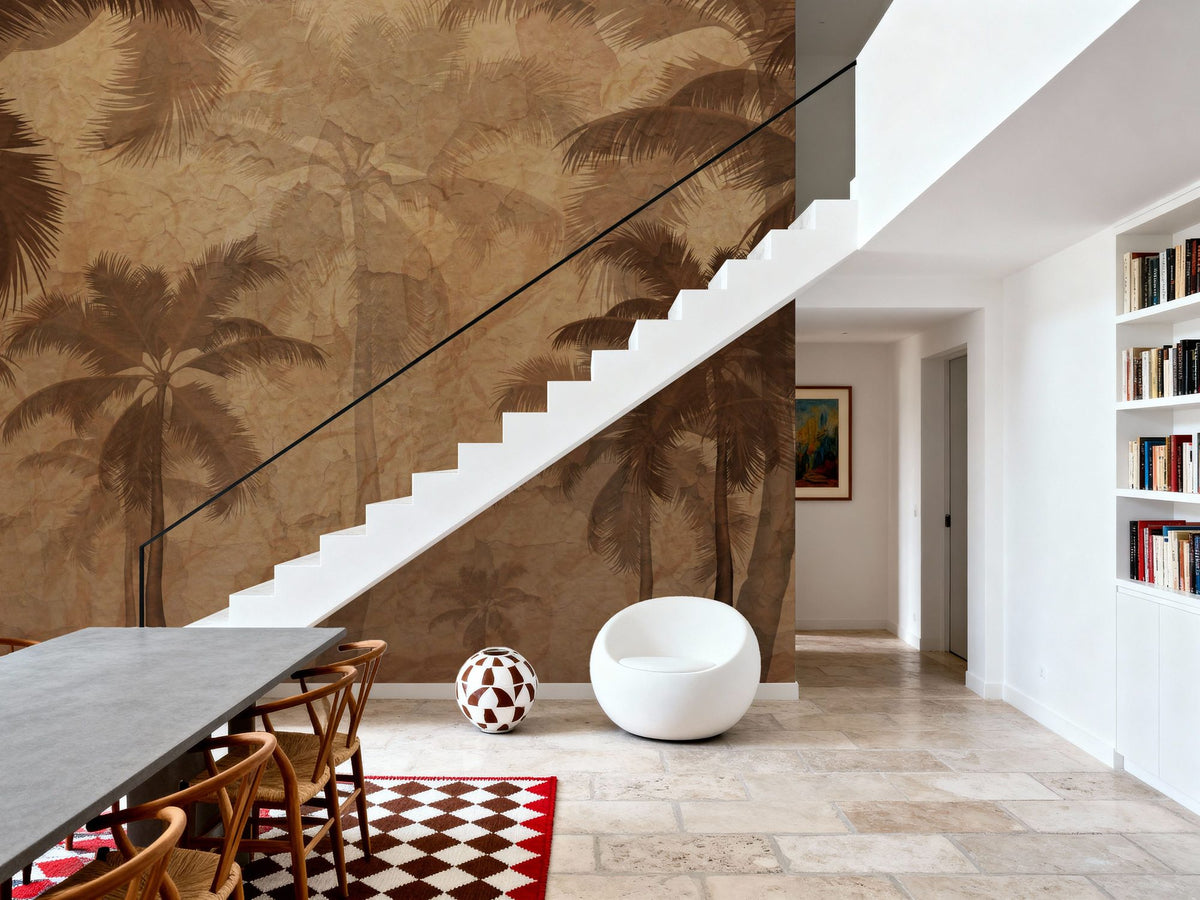 Sepia Palm Trees Mural Wallpaper - room preview 02