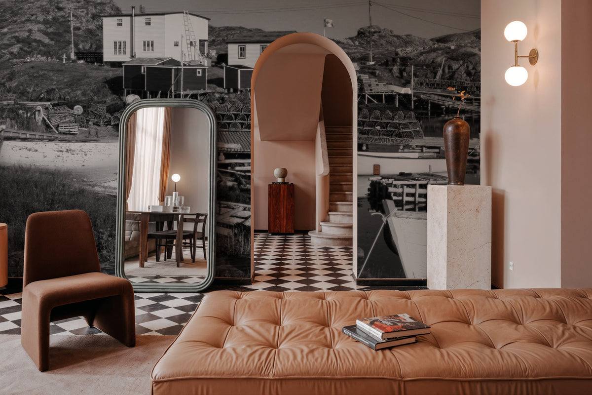 Newfoundland Harbour BW Mural Wallpaper - room preview 02