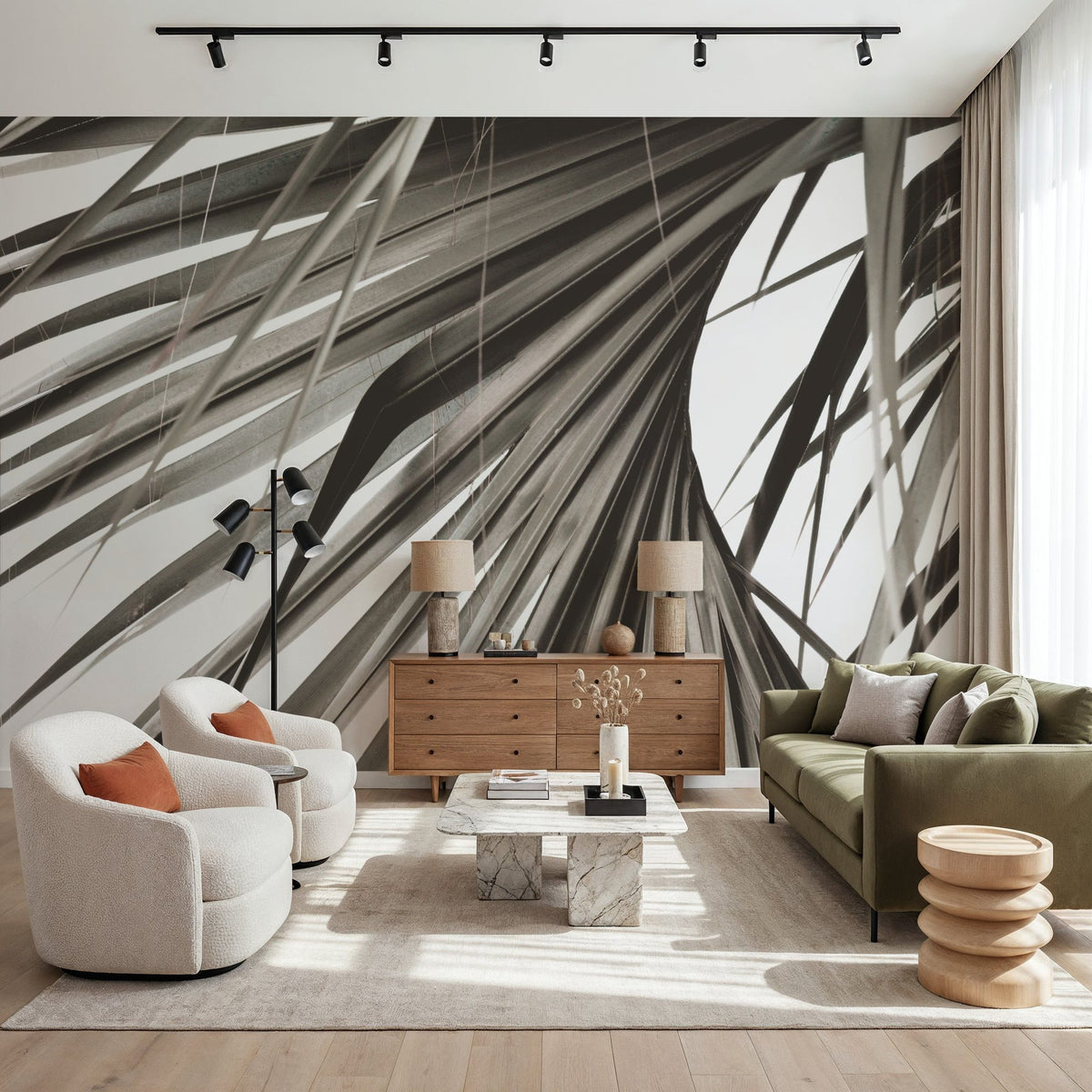 Sepia Palm Mural Wallpaper - room preview 02