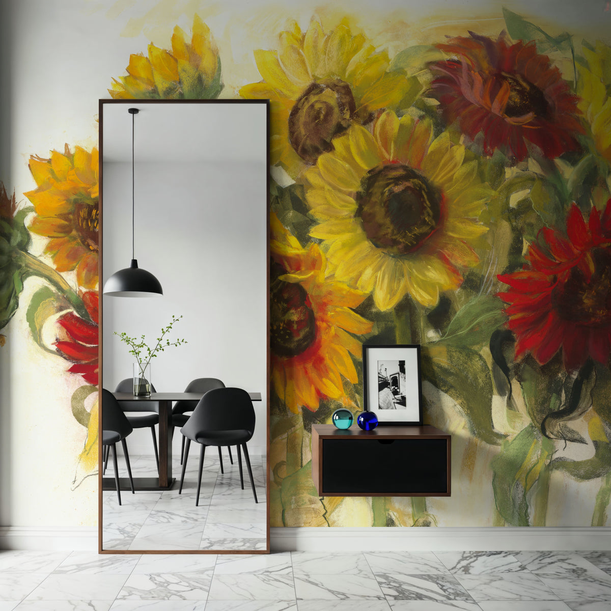 Gathering Sunflowers on White Mural Wallpaper - room preview 02