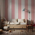 Scalloped Circus Stripes, Pink Mural Wallpaper - room preview 02