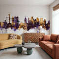 San Antonio Texas Skyline Purple & Gold Mural Wallpaper - room preview 02