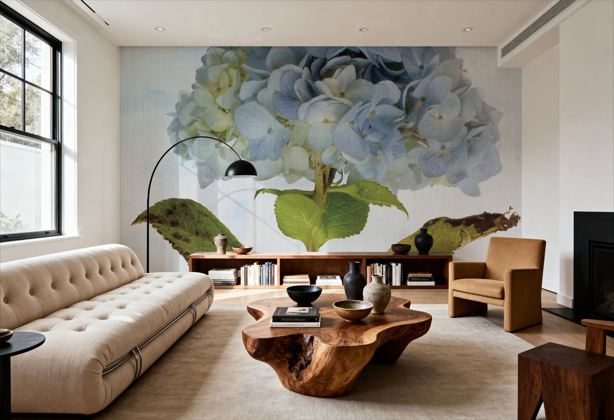 Blue Hydrangea Mural Wallpaper - room preview 02