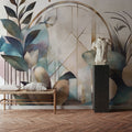 Art Deco Floral Geometry Yellow Mural Wallpaper - room preview 02