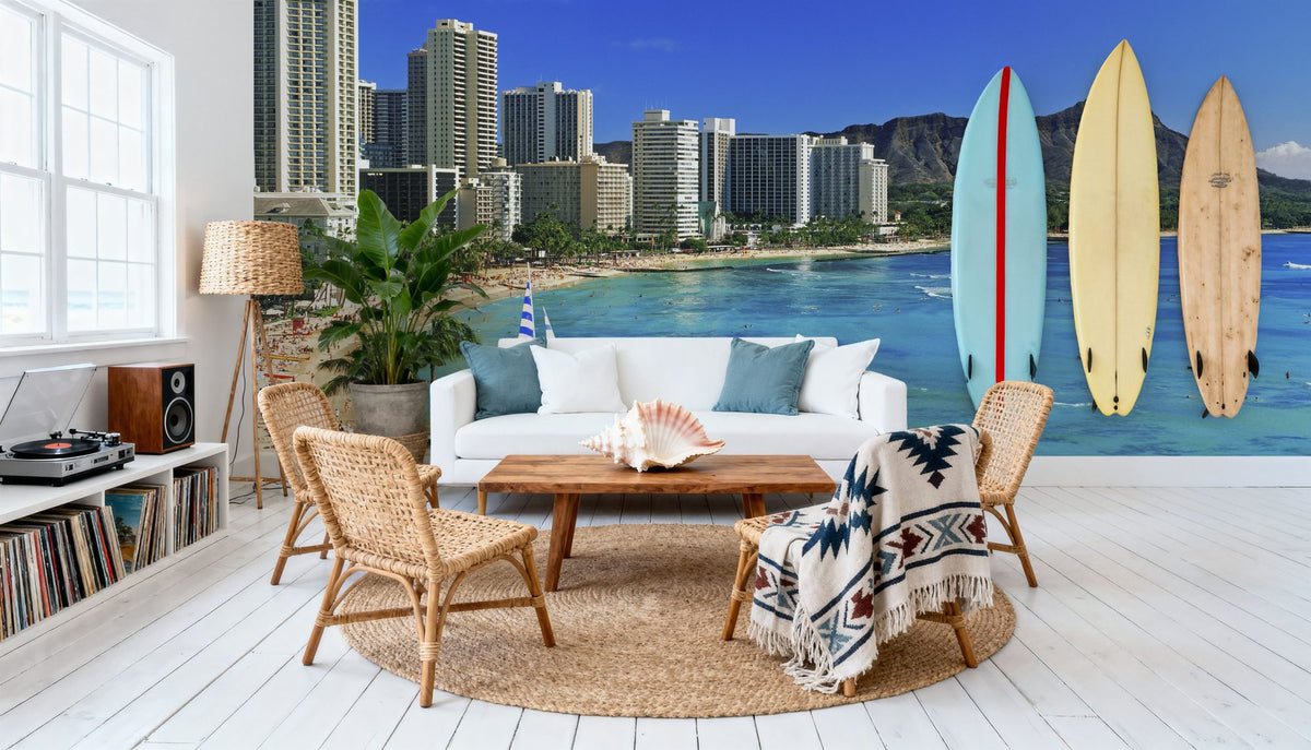 Coastal Paradise Skyline Mural Wallpaper - room preview 02