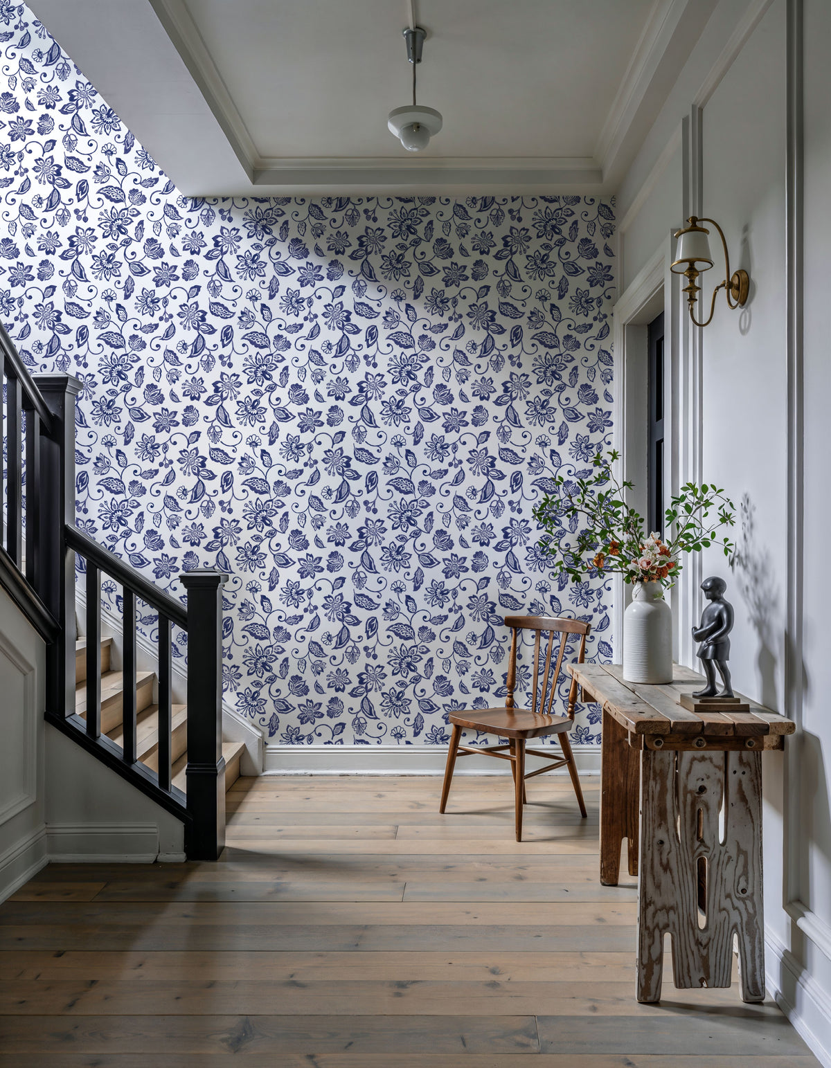 Sino Flowers White Mural Wallpaper - room preview 02