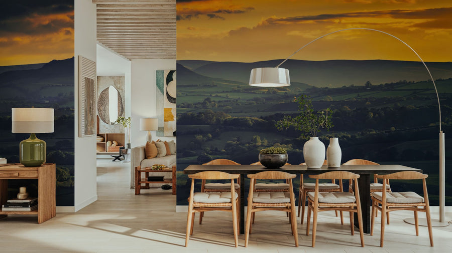 Mountain Landscape Wallpaper Mural – Alpine Scenery Wall Mural – Amber Horizon