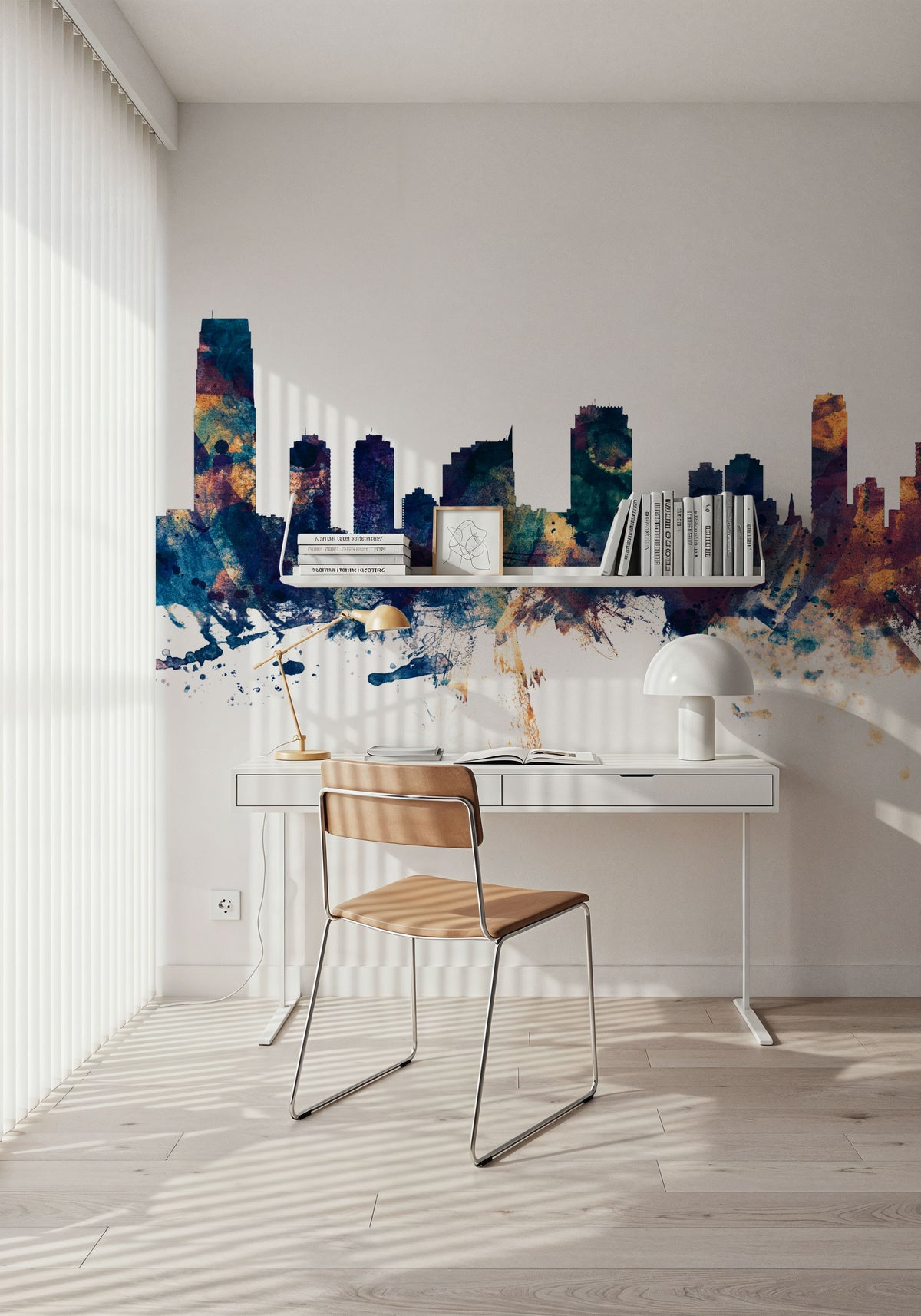 Jersey City New York Skyline Blue & Bronze Mural Wallpaper - room preview 02