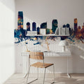 Jersey City New York Skyline Blue & Bronze Mural Wallpaper - room preview 02