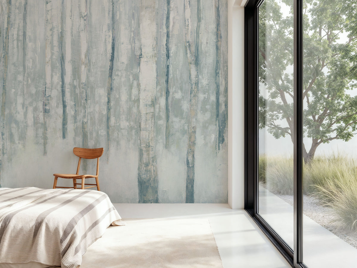 Birches in Winter Blue Gray Mural Wallpaper - room preview 02