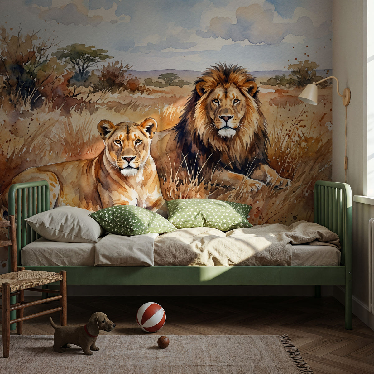 Lions II - Watercolor Predators Series Mural Wallpaper - room preview 02