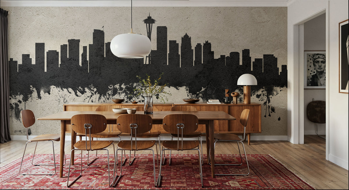 Seattle Skyline Concrete Mural Wallpaper - room preview 02