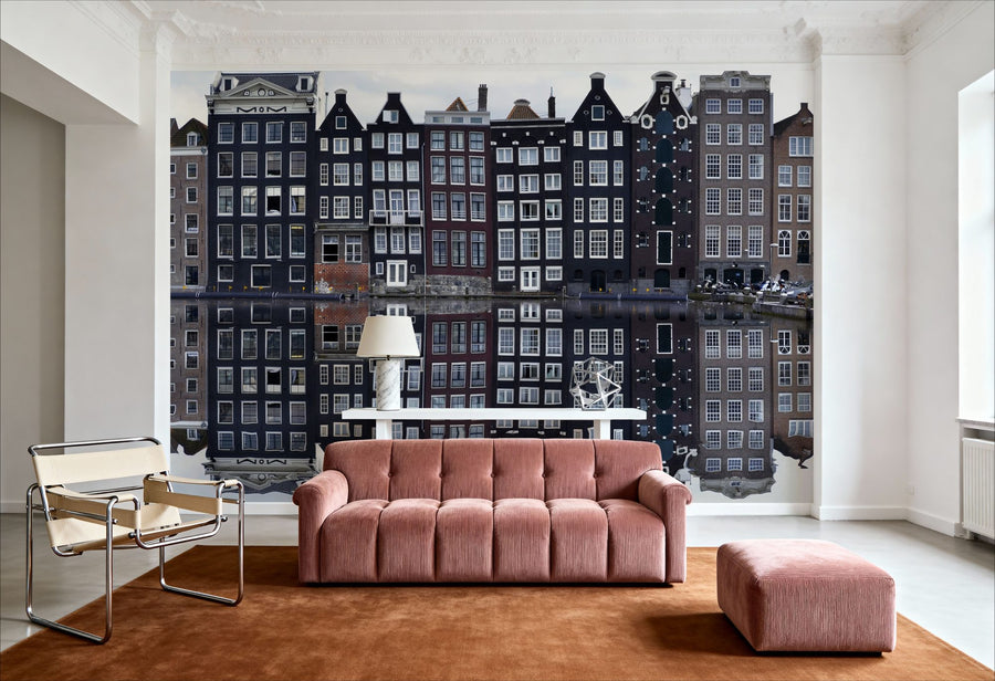 Vintage Wallpaper Mural – Retro Wall Mural – Amsterdam Canal Houses