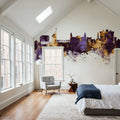 Fayetteville Arkansas Skyline Purple & Gold Mural Wallpaper - room preview 02