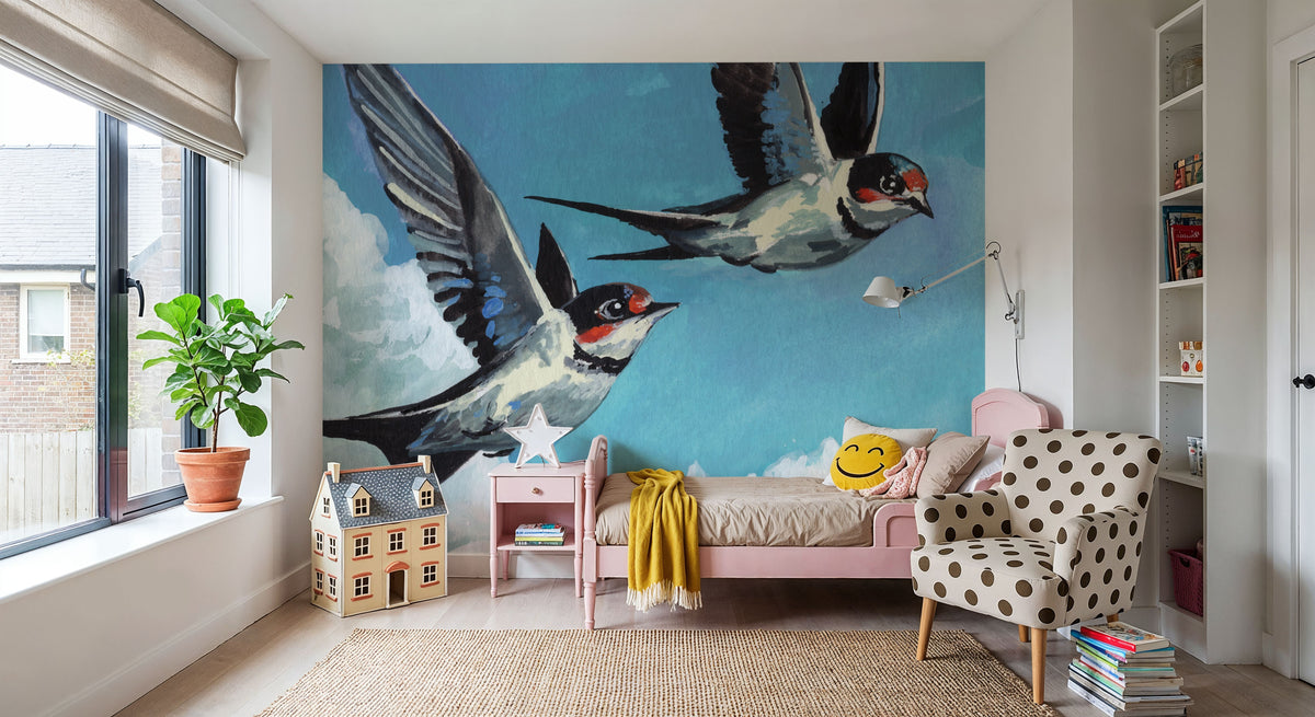 Two Birds in the Clouds Mural Wallpaper - room preview 02