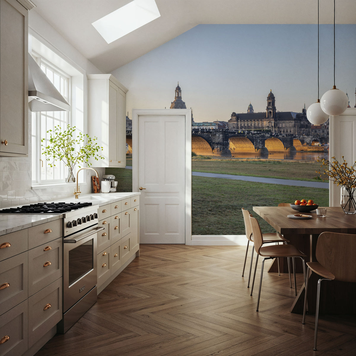 Golden Bridge Reflection Mural Wallpaper - room preview 02