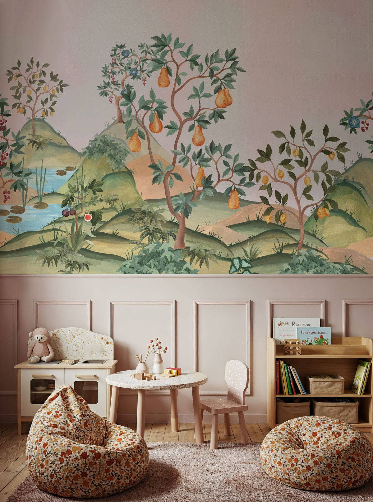 Orchard Reverie (no Animals), Soft Pink Mural Wallpaper - room preview 02