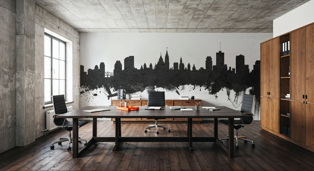 Ottowa Canada Skyline Black & White Mural Wallpaper - room preview 02