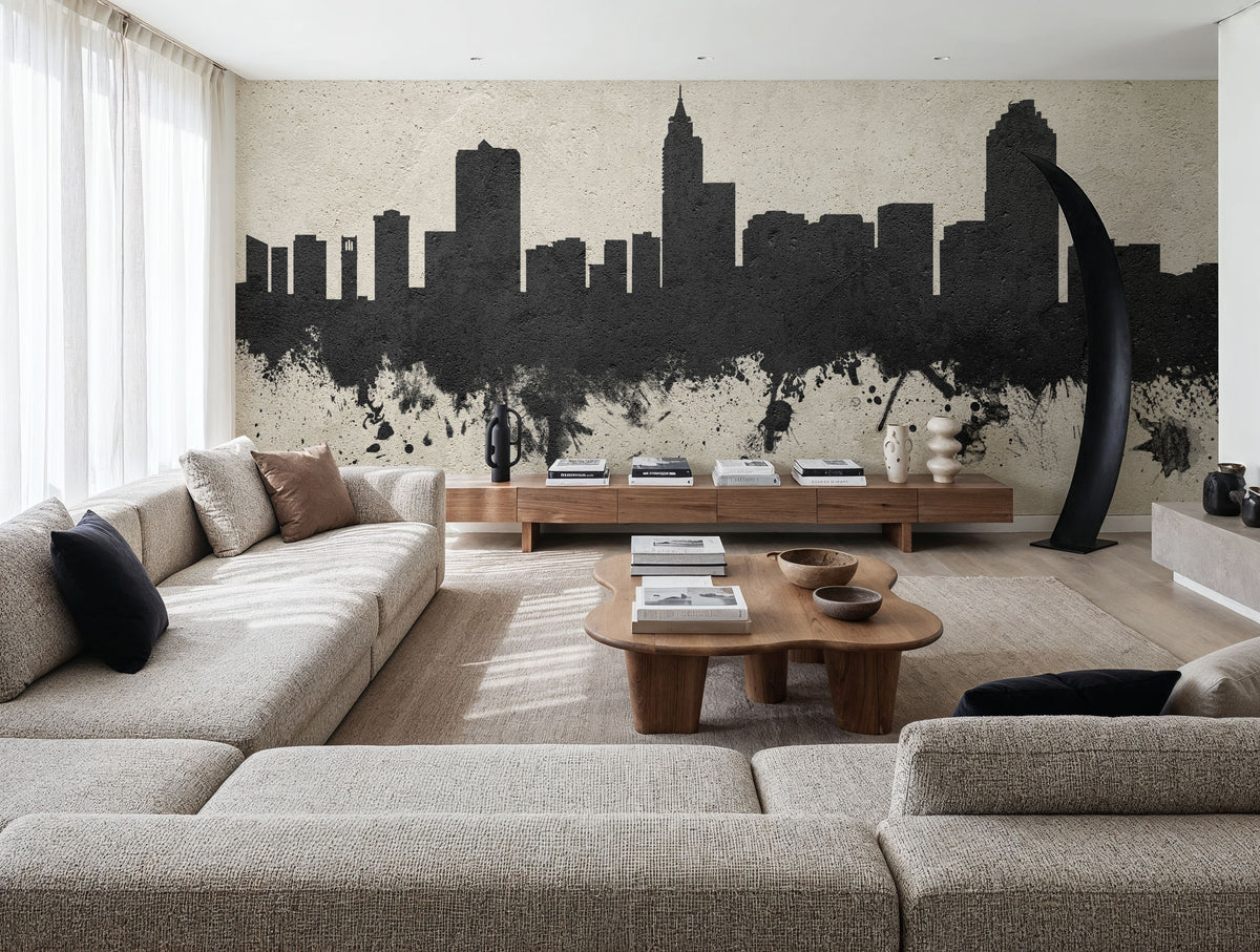 Raleigh North Carolina Skyline Concrete Mural Wallpaper - room preview 02