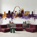 St Louis Missouri Skyline Purple & Gold Mural Wallpaper - room preview 02
