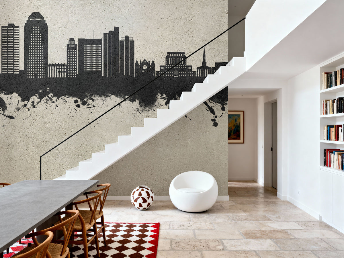 Shreveport Louisiana Skyline Concrete Mural Wallpaper - room preview 02