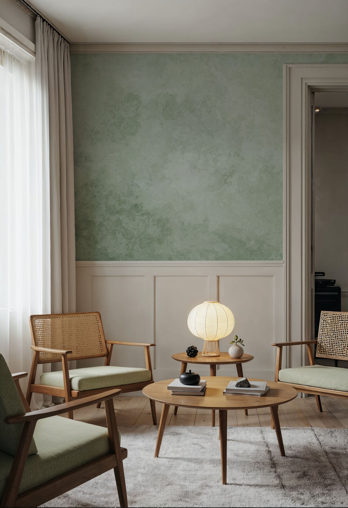 Subtle Plaster Wall, Light Green Mural Wallpaper - room preview 02