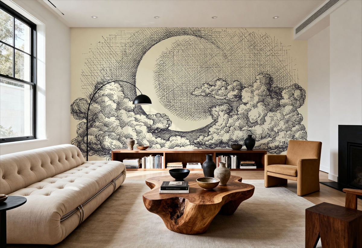 Moon in Clouds Mural Wallpaper - room preview 02