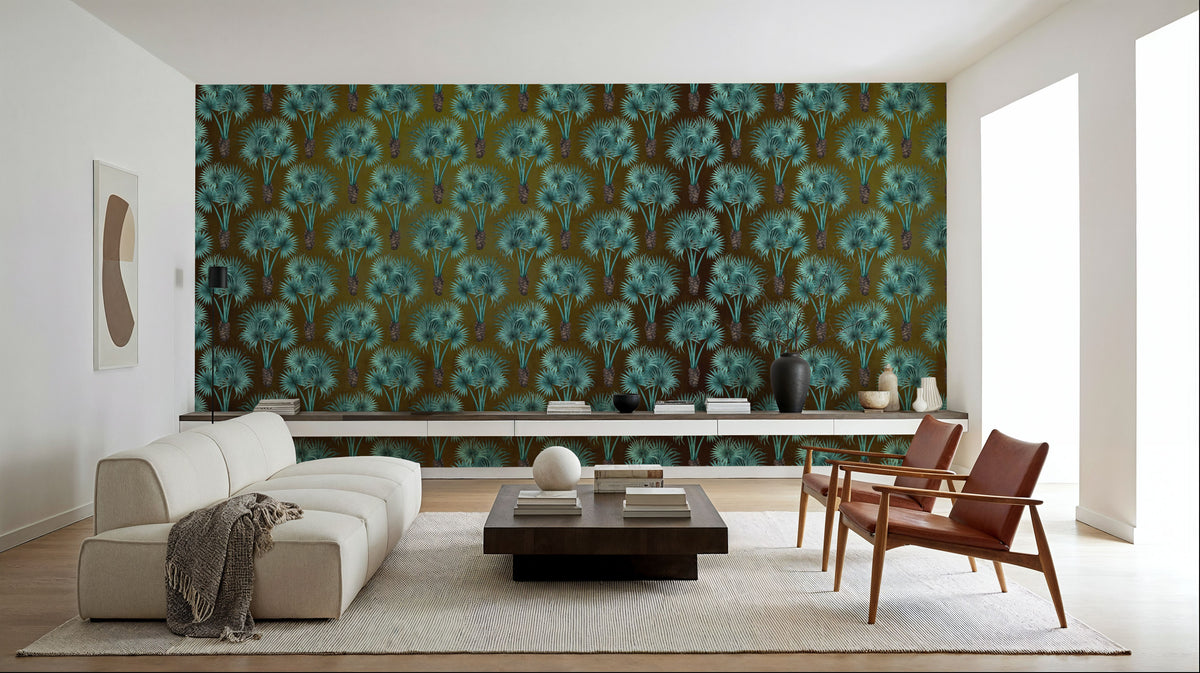 Elephant Ear Tree, Turqouise Small Mural Wallpaper - room preview 02