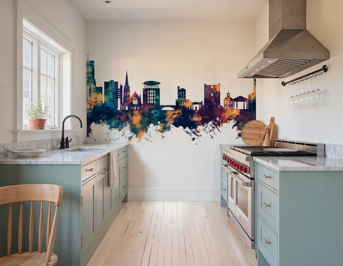 Guildford England Skyline Blue & Bronze Mural Wallpaper - room preview 02