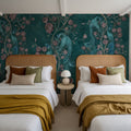 Peacock and Peony Chinoiserie Teal Mural Wallpaper - room preview 02