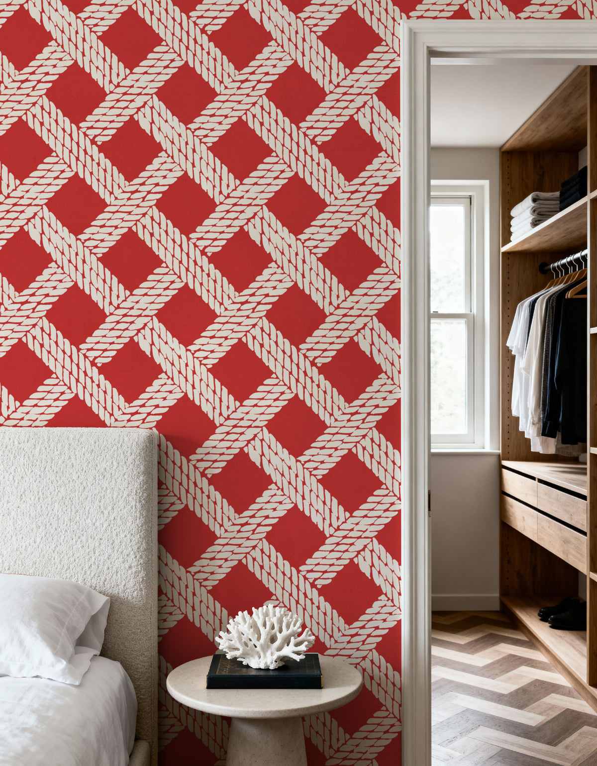 Seafood Shanty White on Red I Mural Wallpaper - room preview 02