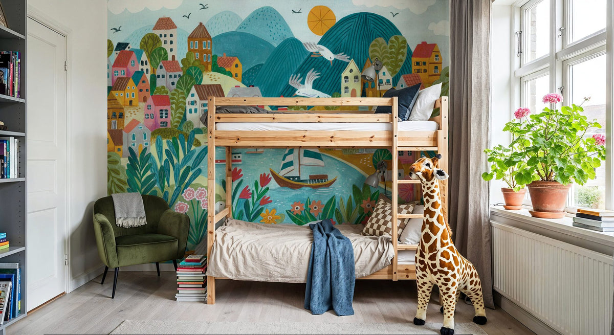 Coastal Village Mural Wallpaper - room preview 02