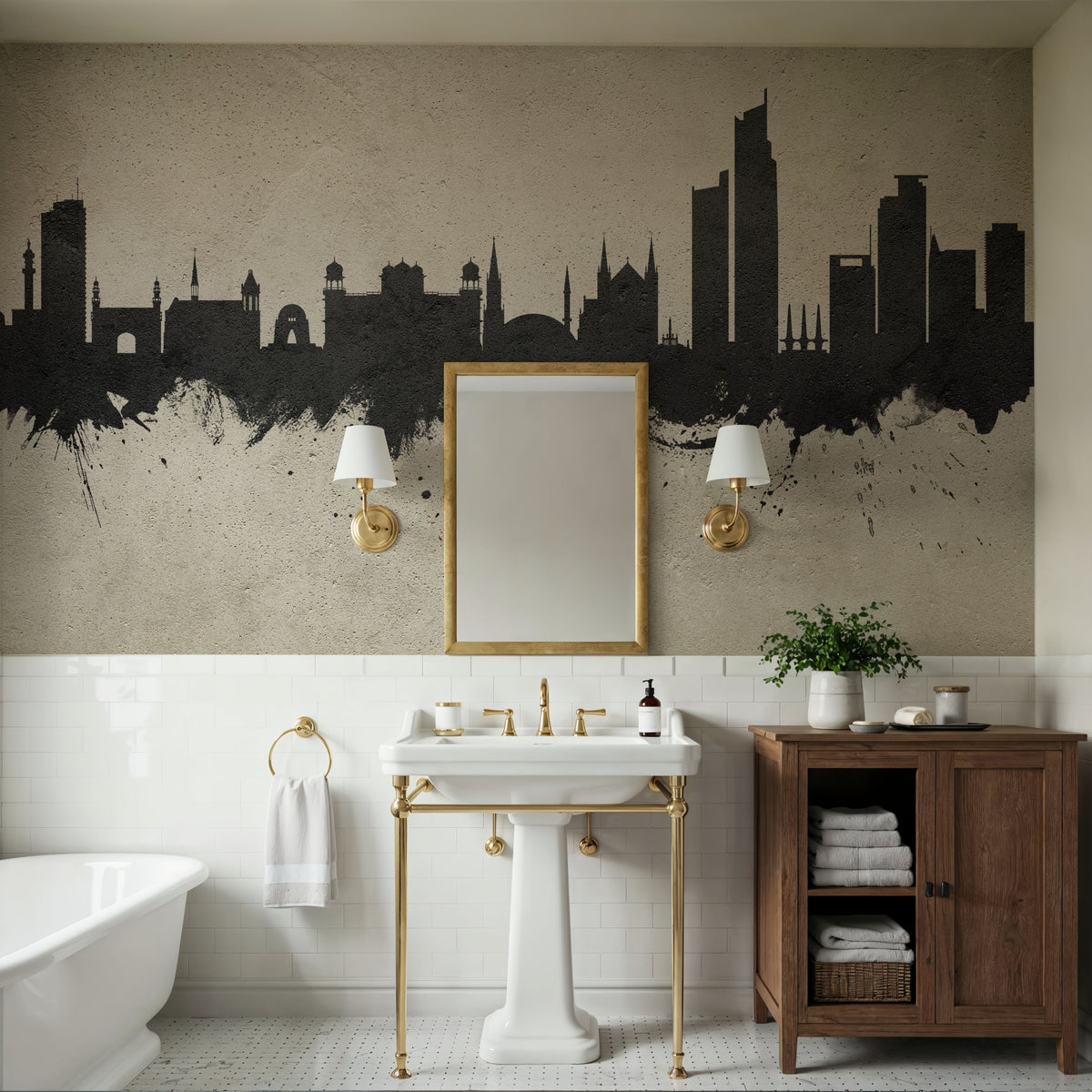 Karachi Pakistan Skyline Concrete Mural Wallpaper - room preview 02