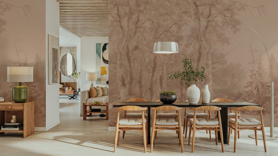 Forest Wallpaper Mural – Woodland Wall Mural – Forest Immersion Pale Terra