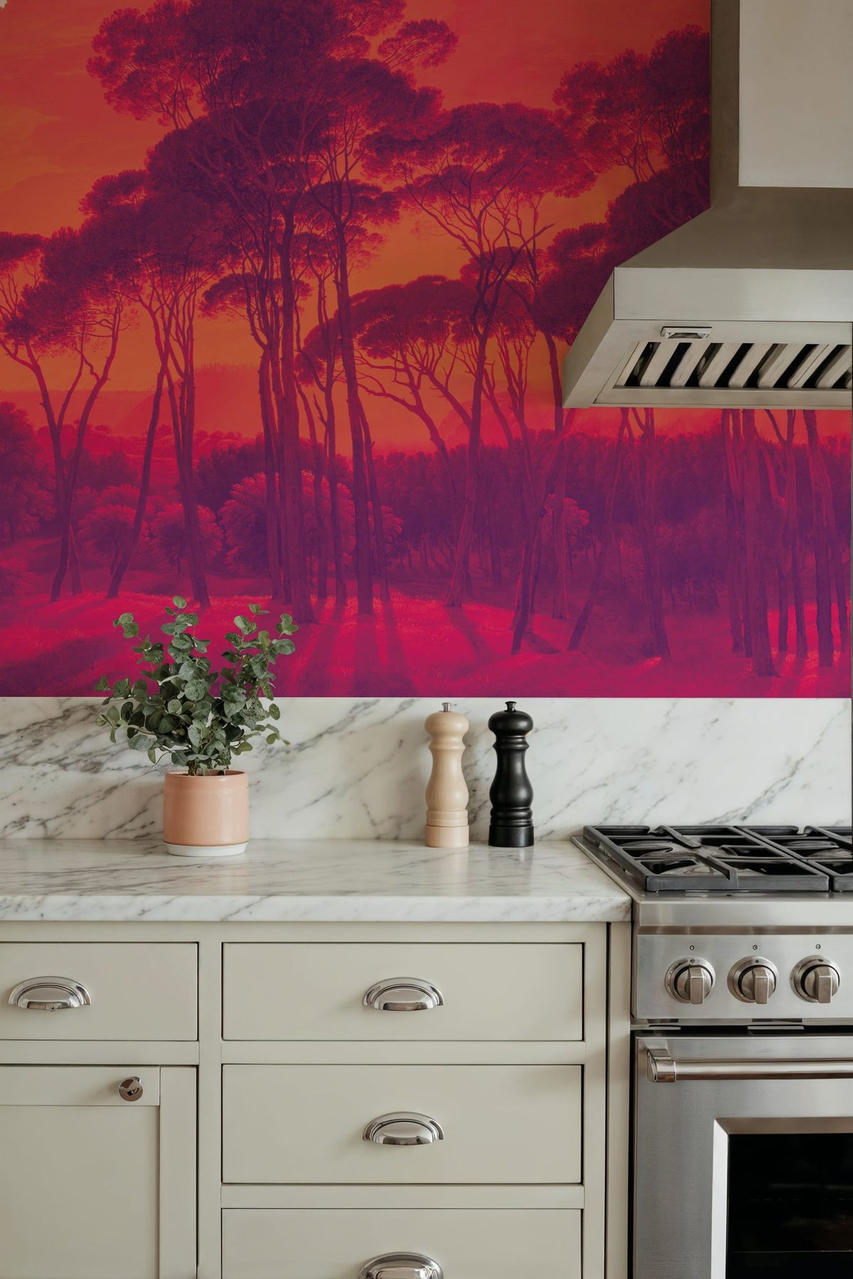 Mediterranean Pine Landscape, Sunset Mural Wallpaper - room preview 02