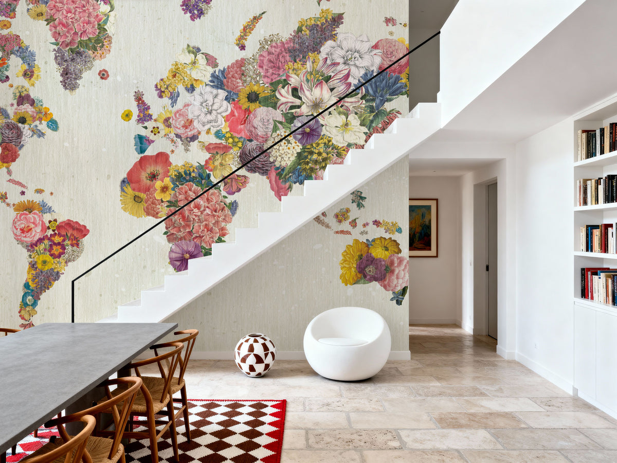 Botanical Floral Map Light Mural Wallpaper - room preview 02