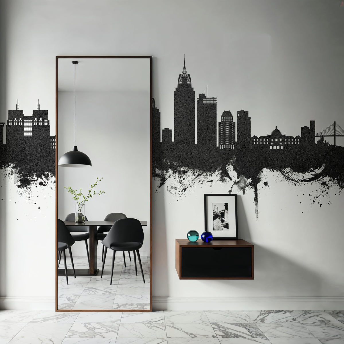 Mobile Alabama Skyline Black & White Mural Wallpaper - room preview 02