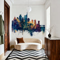 Philadelphia Skyline Blue & Bronze Mural Wallpaper - room preview 02