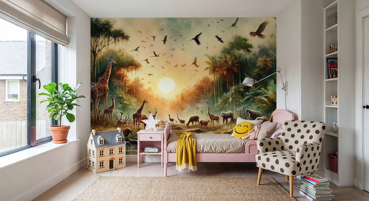 Harmony and Diversity in the Jungle's Heart Mural Wallpaper - room preview 02