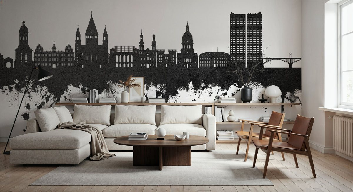 Mainz Germany Skyline Black & White Mural Wallpaper - room preview 02