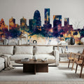 Louisville Kentucky Skyline Blue & Bronze Mural Wallpaper - room preview 02