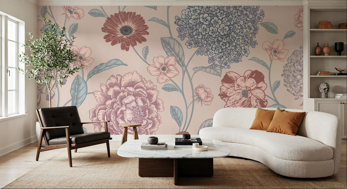 Victorian Flowers Mural Wallpaper - room preview 02