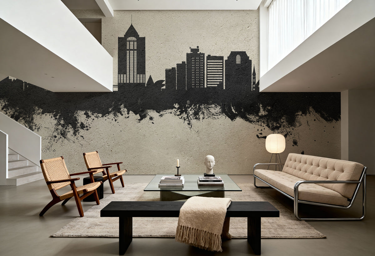 Roanoke Virginia Skyline Concrete Mural Wallpaper - room preview 02