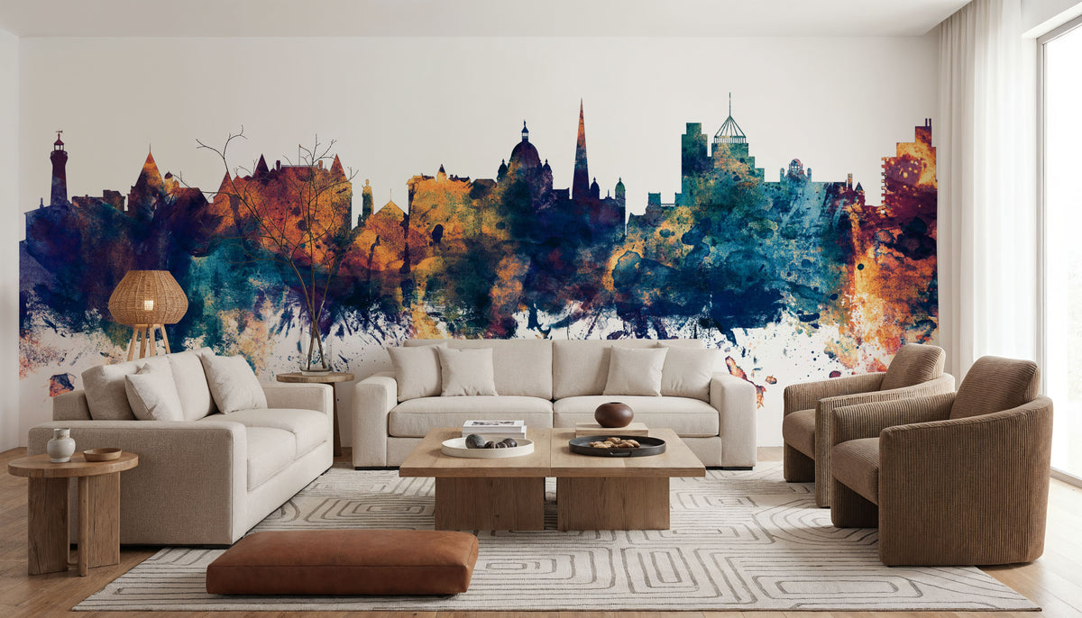 Victoria Canada Skyline Blue & Bronze Mural Wallpaper - room preview 02