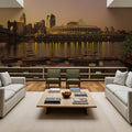 Riverfront Sunset Panorama Mural Wallpaper - room preview 02