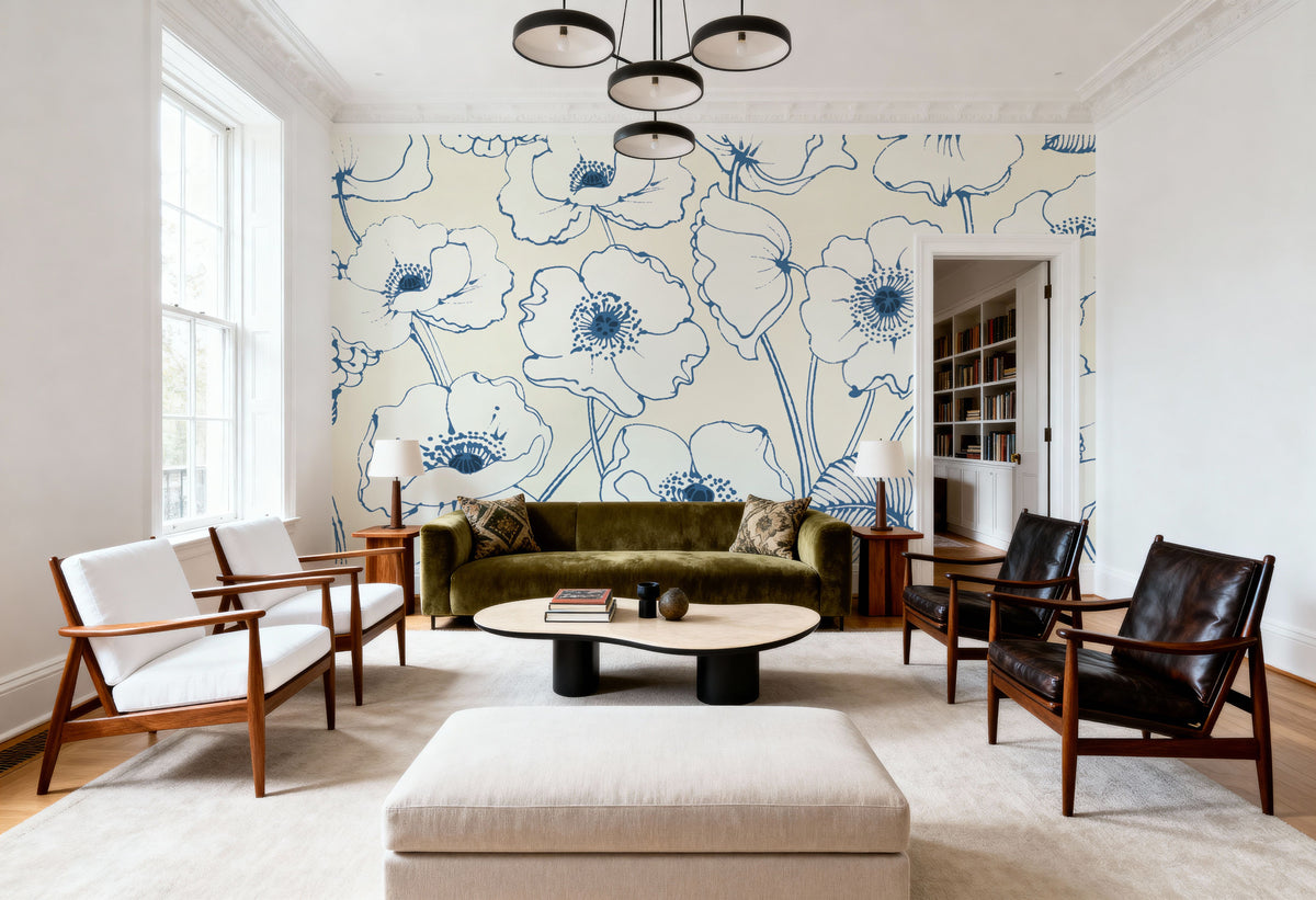 Pen and Ink Flowers I Mural Wallpaper - room preview 02
