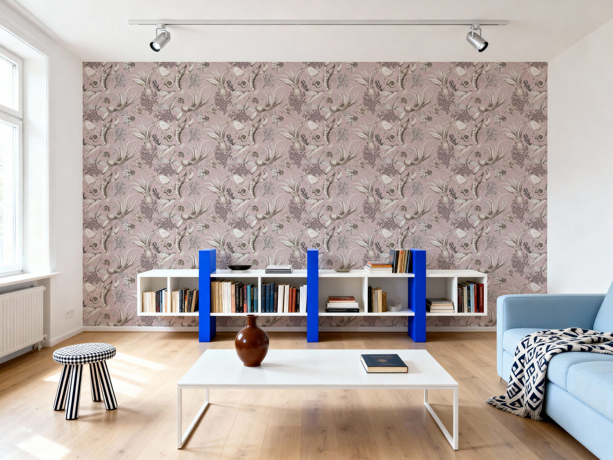 Ocean Miracles, Dusty Pink Mural Wallpaper - room preview 02
