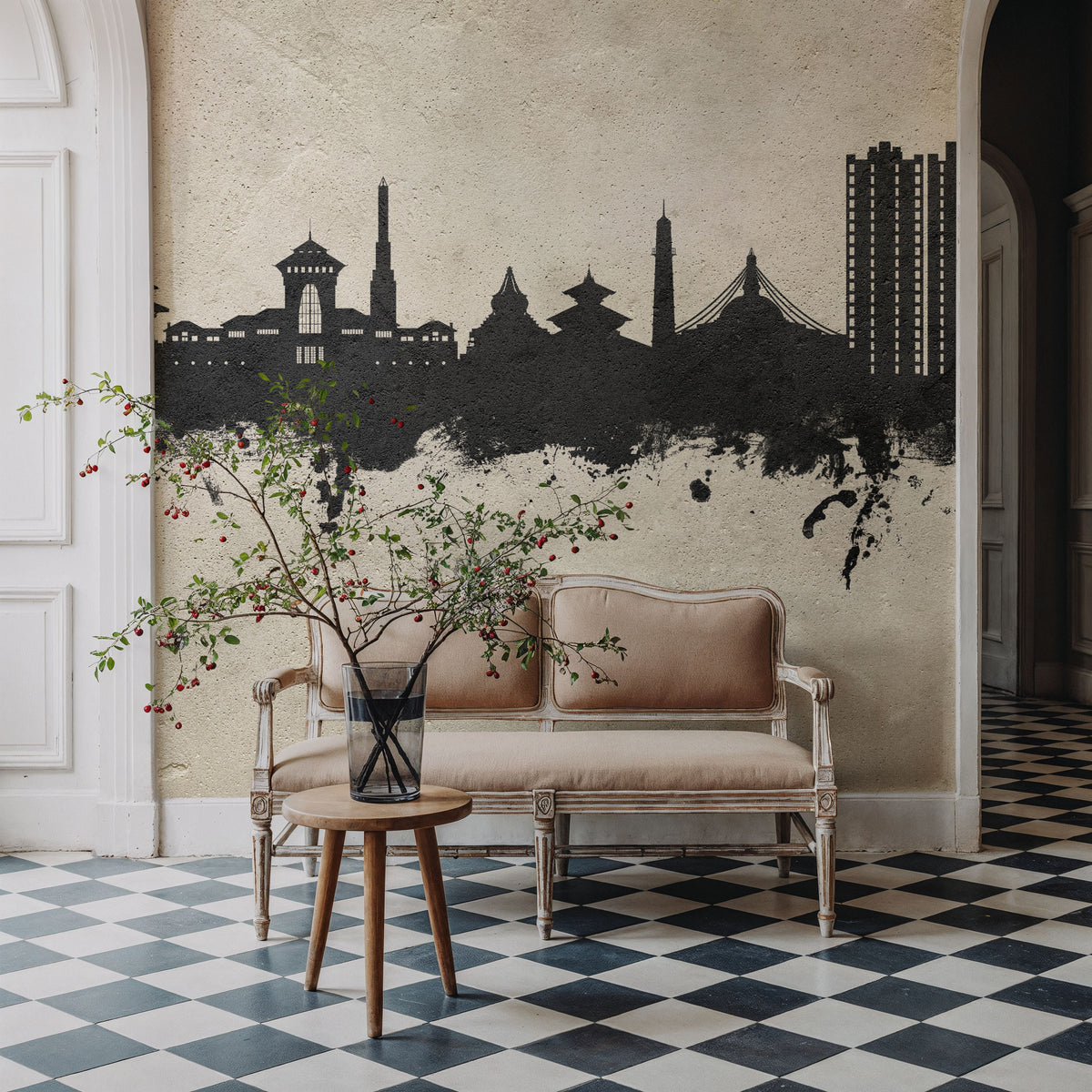 Kathmandu Nepal Skyline Concrete Mural Wallpaper - room preview 02
